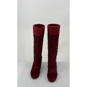 Irregular Choice Ascension Boots Burgundy Pony Hair Sculptural Heel US 7 EU 38